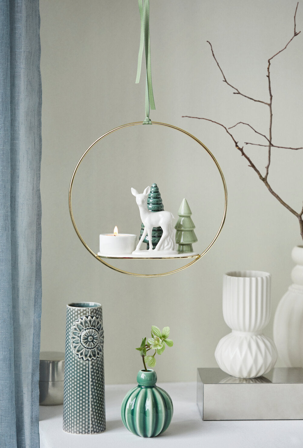 Bambi votive ring fyrfadslysestage - hvid/grøn